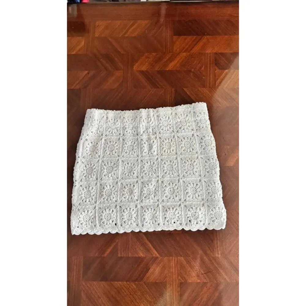 Show Me Your Mumu White Crochet Mini Skirt Size M Lined